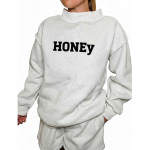Winter Season Casual Knitted <b>Tie</b> Dyed Mock <b>Neck</b> Long Sleeve Pullover Oversized Fleece Eco-Friendly Front Logo Women's Sweatshirt - Product Image 1