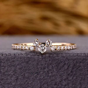 Lab Grown Diamond Wedding Band <b>Thin</b> Half Eternity Stacking <b>Rings</b> for Women Unique 14k Yellow Gold Anniversary Band for Wife - Product Image 1