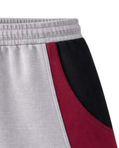 Shorts de détente pour femmes gris, rouge et noir, taille élastique avec cordon de serrage, empiècements contrastants, en coton et polyester doux, décontractés, confortables pour l'été - Product Image 6