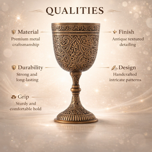 Cáliz de Latón Hecho a Mano de Primera Calidad con Grabado Intrincado |   Vajilla Decorativa de Estilo Medieval Vintage, Regalo de Lujo Elegante - Product Image 5