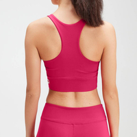 Set Yoga 2 Potong Wanita Grosir Kustom OEM, Bra Olahraga Tanpa Jahitan Pinggang Tinggi, Celana Pinggang Elastis Bahan Spandex Nylon Bernapas