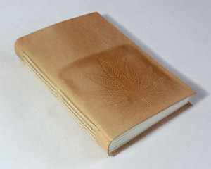 Customizable Camelon Exports Notebook Hemp Leaf Embossed Front Cover Natural Color Goat TC <b>Leather</b> Soft Cover Rajasthan <b>Diary</b> - Product Image 2
