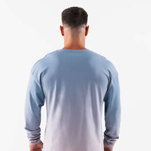 Camiseta de Manga Larga para Hombre, Color Azul Claro, Cuello Redondo, Corte Regular, Color Sólido, Informal, de Punto, de Algodón Transpirable - Product Image 3