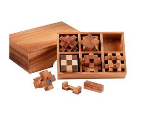 Lot de 6 puzzles en bois imbriqués, boîte de puzzles classiques chinois, défi d'intelligence, jeu éducatif, ensemble de puzzles en bois pour la vente en gros - Product Image 1