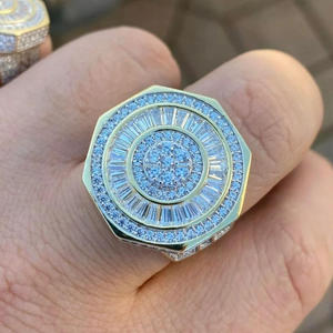 Lab Grown Diamond Hexagon Statement <b>Ring</b> for Men Yellow <b>Gold</b> Geometric Designer Luxury Hip Hop <b>Cocktail</b> <b>Ring</b> - Product Image 1