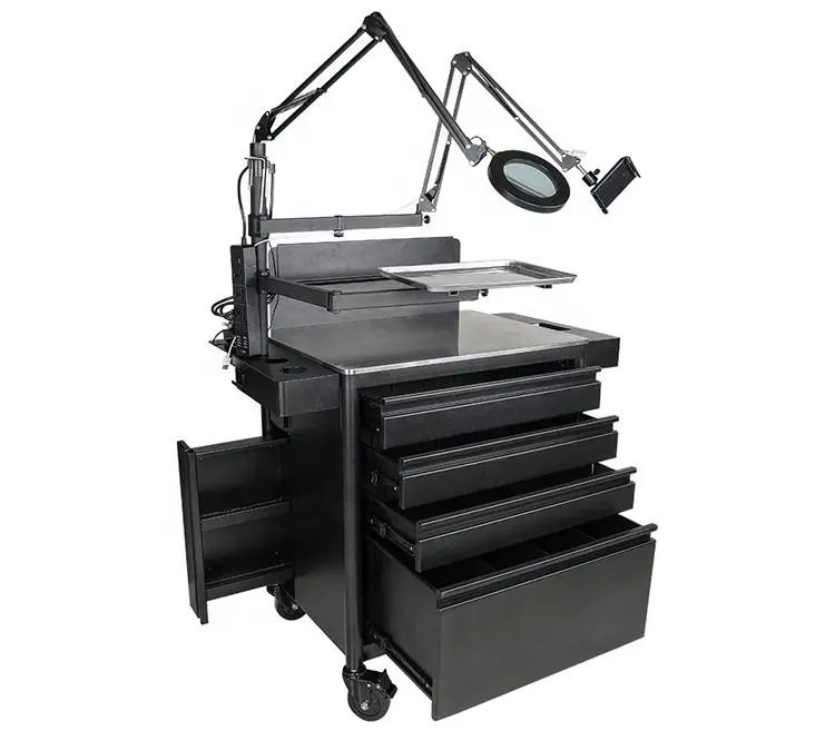 Eisen rollende Tattoo Workstation Tisch Tattoo Ausrüstung mit Lagerung