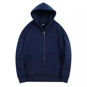 Sweat-shirt à capuche zippé pour homme, 100% coton, tissu molletonné français, couleur unie géométrique, coupe ample décontractée, vêtements d'hiver - Product Image 3