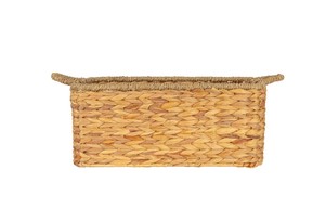 Natural Handwoven Water Hyacinth <b>Rectangular</b> <b>Storage</b> <b>Basket</b> with Side Handles for Home Organization Bathroom Kitchen and Pantry - Product Image 2