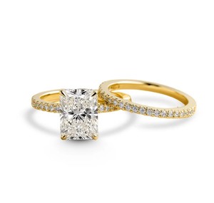 Radiant Cut Moissanite 2 Piece Gemstone <b>Ring</b> <b>Set</b> 18K Gold Plated 925 <b>Sterling</b> <b>Silver</b> Engagement Wedding Band Prong Setting - Product Image 1