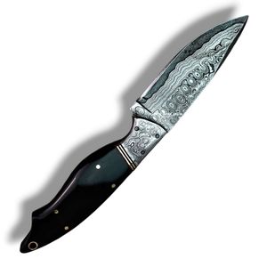 Couteaux de chasse personnalisés en acier damas cuivré, couteaux à lame fixe faits à la main pour l'extérieur avec finition décorative à motifs pour le camping - Product Image 2