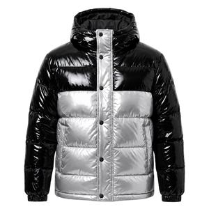 Shiny <b>Puffer</b> <b>Jacket</b> Black <b>Silver</b> Color Block Hooded Glossy Winter - Product Image 6