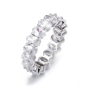 925 Sterling <b>Silver</b> Oval Cut Zircon Eternity <b>Ring</b> <b>Wave</b> Band Women Wedding Engagement Jewelry - Product Image 2