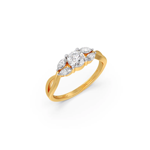 Anillo de Compromiso de Oro Amarillo con Diamantes para Mujer, Corte Brillante Redondo, Forma de Flor, Engaste de Garras, Estilo Clásico - Product Image 2