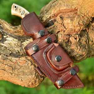 Cuchillo de caza hecho a mano de acero de alto carbono con mango de cuerno y funda de cuero, espiga completa, personalizado - Product Image 6