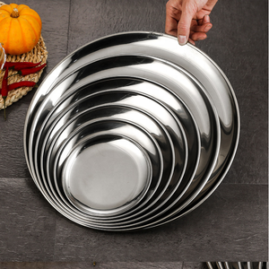 Plateaux de service personnalisés en acier inoxydable doré et argenté, assiettes à sushi, à collations, à fruits, mini-plats, assiettes rondes pour dîner – Vente en gros usine - Product Image 2