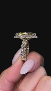 แหวนหมั้นเพชรโมอิสซาไนต์ทรงมาร์คีส์สุดหรู ประดับด้วยเพชรแบบดับเบิ้ลฮาโลเต็มวง  ทอง 14K 18K แหวนเจ้าสาว - Product Image 6