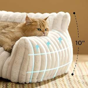 Waleed Furniture Canapé pour chat mignon - Lits pour chat en polaire rayée et duveteuse pour chats d'intérieur, housse amovible et lavable, canapé de soutien pour animaux de compagnie 12 - Product Image 3