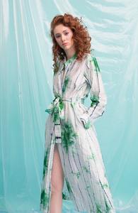 Women's Tie-Dye <b>Long</b> Sleeve Maxi <b>Dress</b> V-Neck Wrap Belted <b>Boho</b> Style Rayon Natural Waist Casual Loose Fit Woven All Seasons - Product Image 5