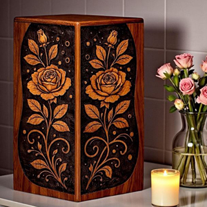 Urna Funeraria de Madera Hecha a Mano – Recuerdo Conmemorativo con Grabado Floral de AYAANS - Product Image 5