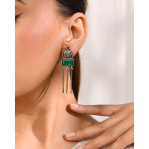 Pendientes de Plata de Moda Meera Jaipur Panna Dhaara - Product Image 1