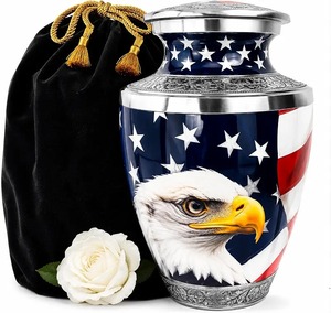 Urna Funeraria Azul con Diseño de Águila Americana y Bandera, Recipiente para Cenizas de Adultos, Recuerdo Funerario, Urna Pequeña - Product Image 5