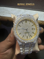 Montre mécanique Moissanite Iced Out avec cadran rond, affichage de la date, bracelet en acier inoxydable, montre-bracelet de luxe unisexe
