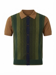 Men's 180GSM Knitted Striped <b>Polo</b> <b>Shirt</b> Short Sleeve Cotton Breathable Button Up <b>Vintage</b> Business Casual Summer Top Washable - Product Image 3