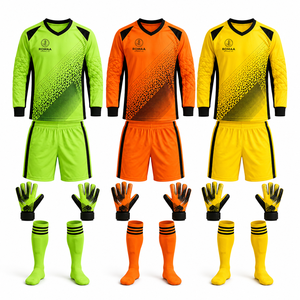 Ensemble d'uniformes de gardien de but de football vert néon, orange, jaune, noir, maillot à manches longues, short, gants, chaussettes, ensemble OEM Pro Training - Product Image 2