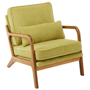 Poltrona singola da interno in velluto a coste verde oliva con braccioli bassi e struttura robusta (capacità di carico 150 kg) per hotel - Product Image 1