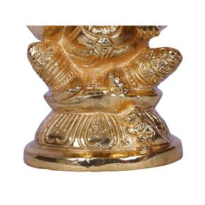 Exotic India Statue de Ganesha assis de 4 pouces, sculptée à la main, en laiton plaqué or, avec socle, produit haut de gamme, Inde - Product Image 3