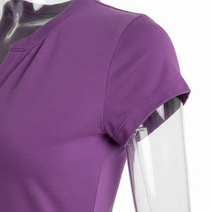 Nueva llegada, camisetas de manga corta con botones de tela de algodón suave con logotipo personalizado para mujer, precio al por mayor, camiseta para mujer - Product Image 3