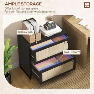 Armadietto Portadocumenti Nero Stile Boho a 2 Cassetti con Serratura, Formato Letter/A4/Legale, Barra Appendibile Regolabile, Assemblato per Uso in Palestra - Product Image 4