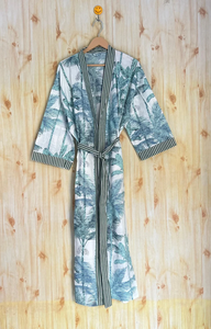 Bata Kimono de Algodón 100% Tejido con Estampado de Dibujos Animados para Mujer, Camisón de Verano Hecho a Mano, Cuello en V, Cintura Elástica, Largo Completo, ODM - Product Image 2