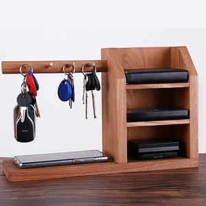 Wooden Desk Organizer with Drawer Rustic Pencil Holder Multi Compartment Desktop <b>Storage</b> Box for Office Home - Product Image 6