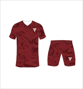 Custom sublimated <b>soccer</b> uniform set for men with dark maroon marble swirl print jersey and matching shorts for professionals - Product Image 5