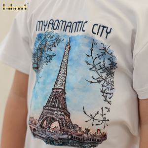 Conjunto de ropa para niños ODM Oeko-Tex certificado 100% algodón polar bordado de La Torre Eiffel camiseta ahumada no tóxico ignífugo - Product Image 3