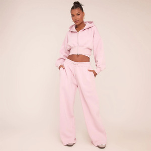 Custom Casual Hoodie Jogging Wear Women Ladies Two <b>Pant</b> Pieces Jogger Set Sweat Pocket Crop Sweatsuit 2 Piece <b>Pants</b> Sets - Product Image 3