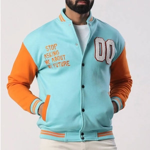 Veste universitaire bleue et orange pour homme, broderie 00, col rabattu, style décontracté, coupe classique, pour l'automne - Product Image 5
