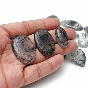 พลอยควอตซ์รูไทล์สีดำธรรมชาติ รูปทรงผสมผสาน ขัดเงา พลอยควอตซ์รูไทล์สีดำทรงหลังเบี้ย พลอยหลวม - Product Image 6