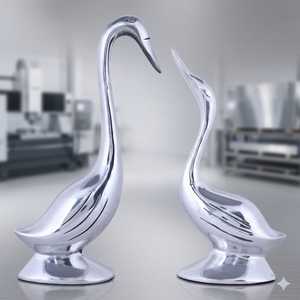 Figura de Cisne de Aluminio Niquelado Tradicional, 2 Piezas, Escultura Animal Moderna Grabada a Mano, Decoración de Mesa para Sala de Estar y Hogar - Product Image 1
