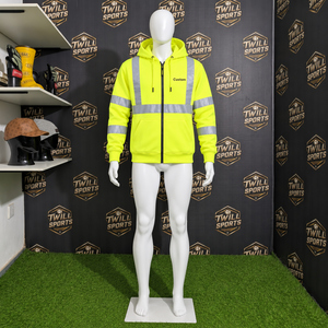 TwillSports <b>Hi</b> <b>Vis</b> Reflective Hoodie Full Zip Men's Workwear Sweatshirt <b>Yellow</b> Safety <b>Jacket</b> Custom Printed - Product Image 4