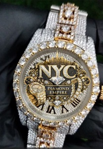 นาฬิกาข้อมือผู้ชาย NYC Diamond Empire Moissanite สแตนเลสสตีลหรูหรา ตัวเรือนทรงกลม หน้าปัดแซฟไฟร์เรืองแสง สายแบบพับได้ - Product Image 6