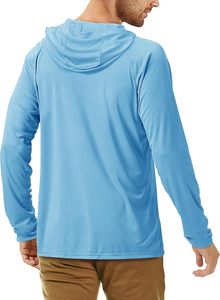 Sweat à capuche bleu clair à manches longues pour homme, protection UPF 50 anti-UV, chemise de pêche, pull uni, haut de sport - Product Image 3