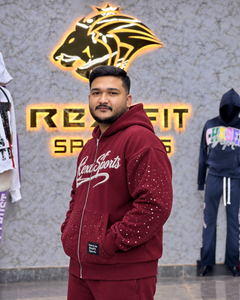 Custom Unisex ZipUp Hoodie Rhinestone Detail Streetwear Oversized Fleece Sweatshirt Graphic <b>Front</b> Custom Label Winter <b>Top</b> OEM - Product Image 2