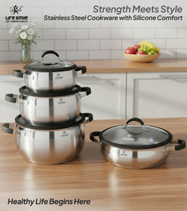 Ensemble de casseroles de luxe en acier inoxydable 18/10, 8 pièces, avec couvercles à bords en silicone et poignées enveloppées de silicone - Product Image 5