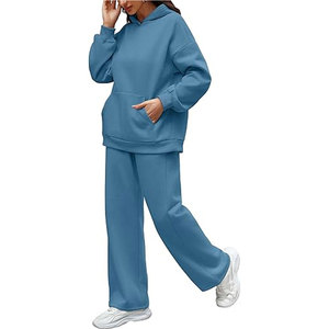 ชุดเซ็ต 2 ชิ้นสำหรับผู้หญิง เสื้อฮู้ดดี้โอเวอร์ไซส์และกางเกงวอร์มขายาว ชุดวอร์มมีกระเป๋า ชุดลำลอง - Product Image 4