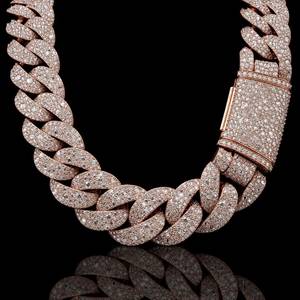 สร้อยคอเงินแท้ 925 ชุบทองคำสีกุหลาบ ประดับเพชรโมอิสซาไนต์ แบบ Cuban Link  สำหรับทั้งชายและหญิง สไตล์ฮิปฮอป - Product Image 5