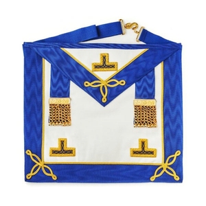 Tablier maçonnique avec symbole œil triangulaire bleu, broderie dorée Z, bordure en satin artisanal, simple face - Product Image 4
