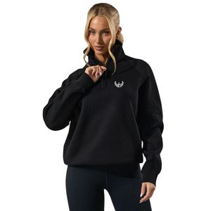<b>Black</b> Raglan Sleeve <b>Fleece</b> Funnel Women Quarter Zip Long Sleeve Casual Streetwear Relaxed Fit Winter Waterproof Windproof - Product Image 1