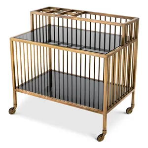 Luxury Handmade Metal Decorative Bar Cart with Elegant Contemporary Design Bottle Storage Glass <b>Rack</b> Premium Wheels and High - Product Image 4